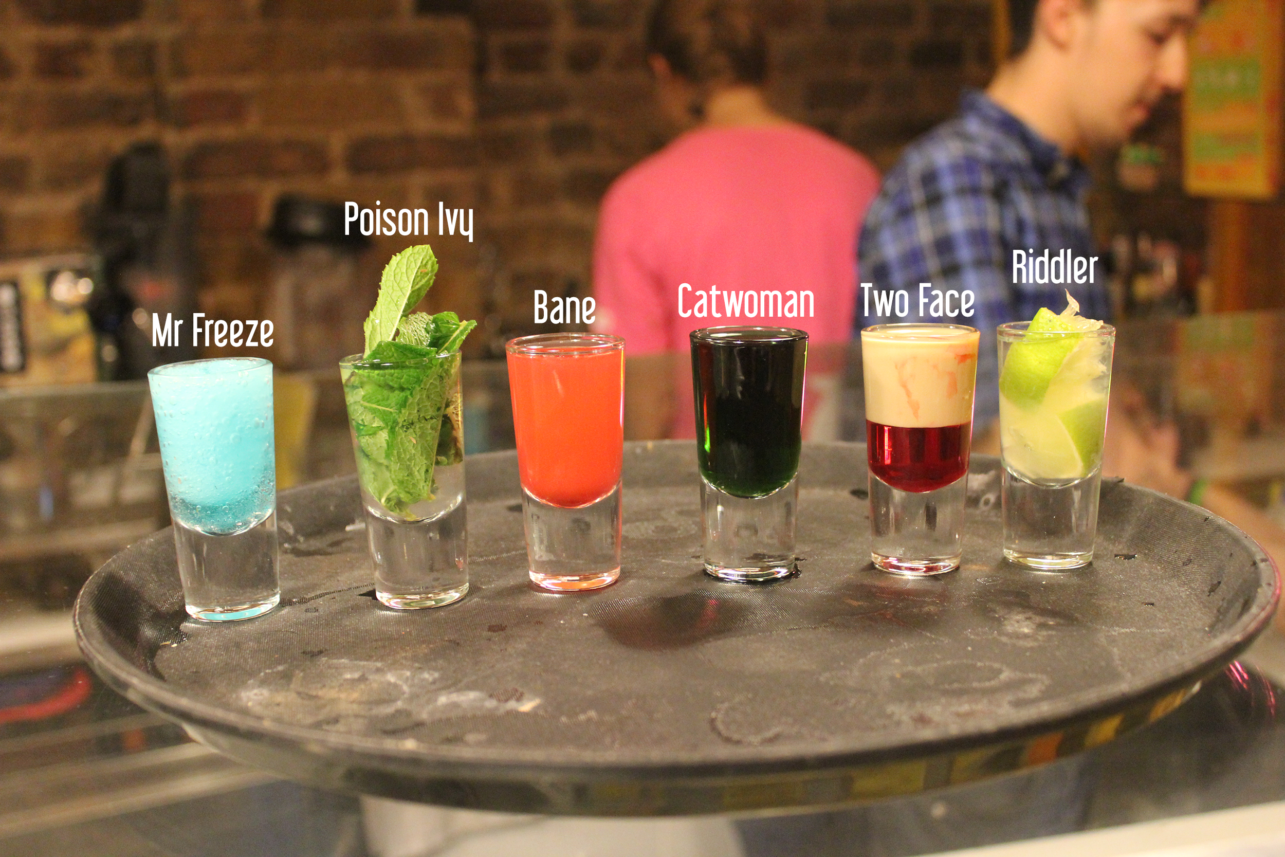 A selection of BatCocktails were available through the night, with each one named after a member of the Rogues Gallery. Screaming "I'm the GODDAMN BATMAN!" As you downed them was optional, but advised.