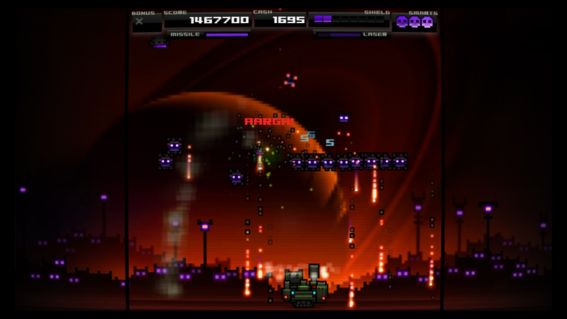 Titan Attacks!' later levels are an endless stream of neon gunfire and cat-like reactions.