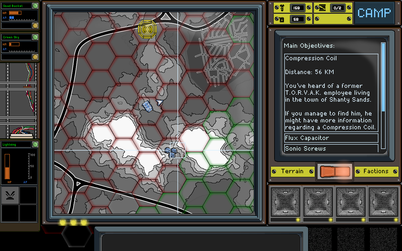 Convoy's packed map screen details each faction's territorial presence as well as a topographical diagram of the terrain.